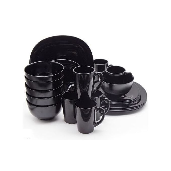 Luminarc Ceramic 6 Dinner Plates 6 Side Plates 6 Soup plates 6 Tea Cups-Black  thumbnail 2