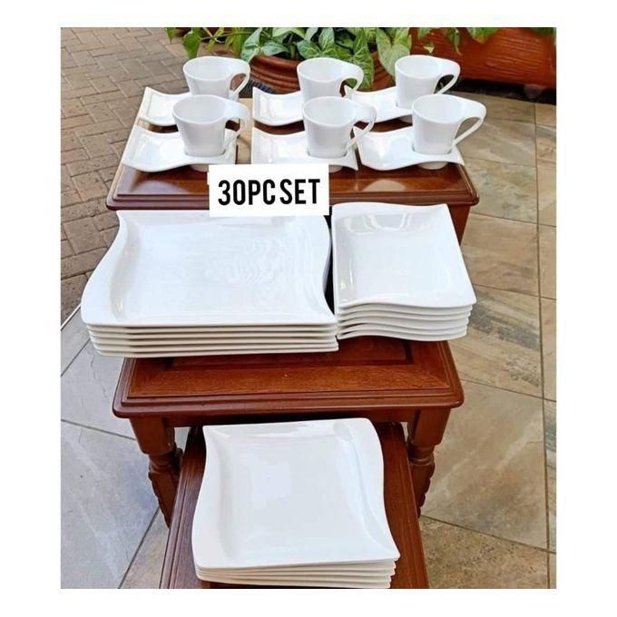 30 Pieces Dinner Ware Set Of Cups, Saucers,Bowls, Side Plates And Dinner Plates-White  thumbnail 3