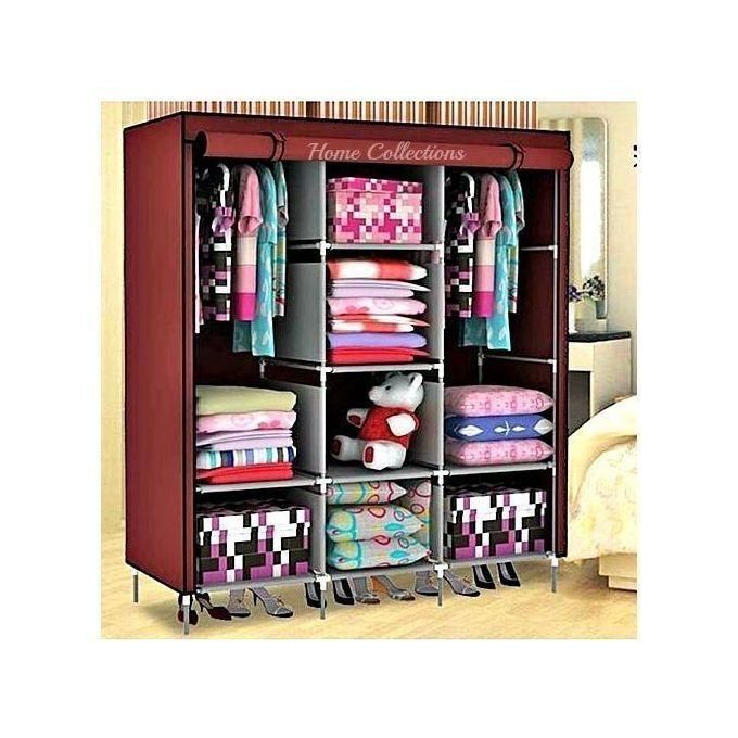3 Column Cloth Frame Wardrobe - Maroon, Not Assembled