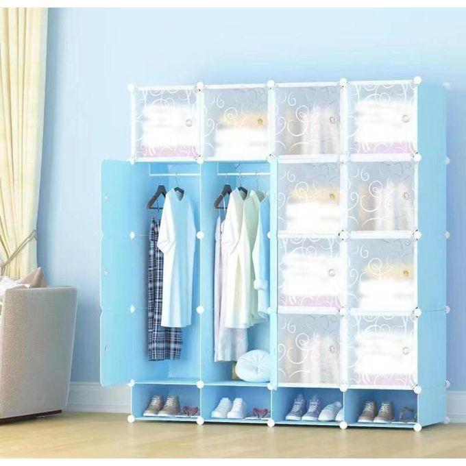 4 column Plastic Cloth Wardrobe- Blue 