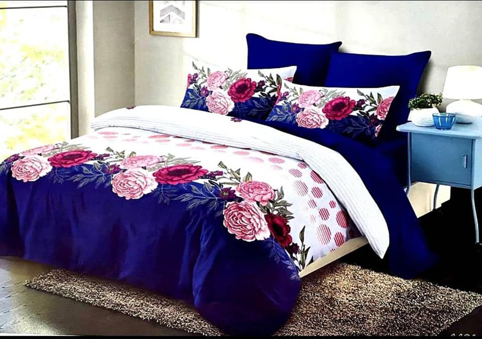 Royal Bloom 6-Piece Cotton Duvet Set – Navy & Floral Print