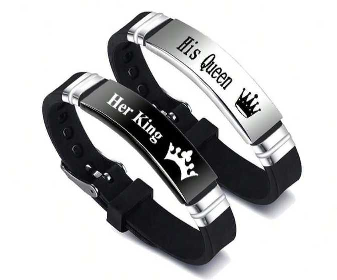 Couple Bracelets, Stainless Steel And Silicone Strap Wristbands