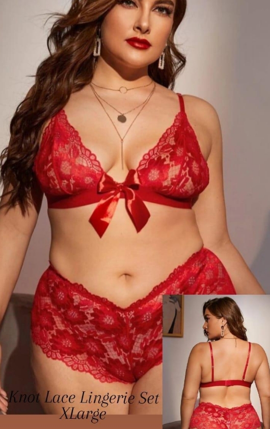 Plussize Lace Knot Lingerie Set - Xlarge Red