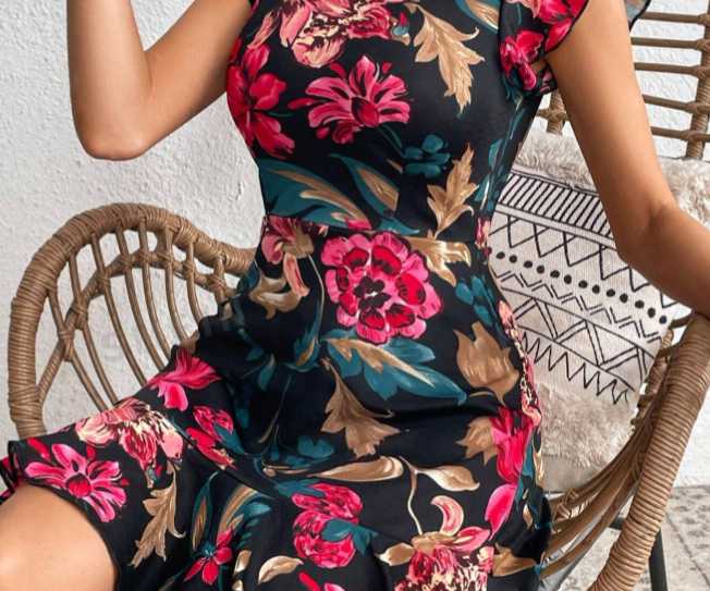 Clasi Floral Print Ruffle Trim Dress