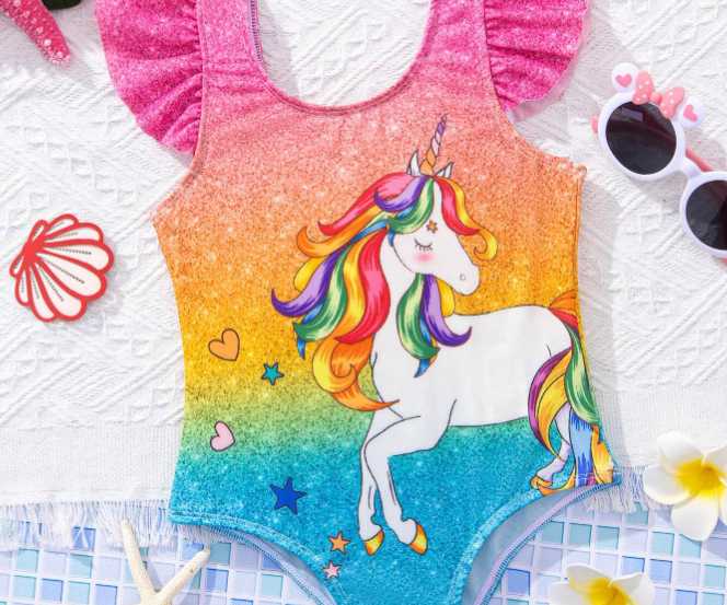 5Y Knitted Unicorn Pattern Ombre One-Piece Swimsuit