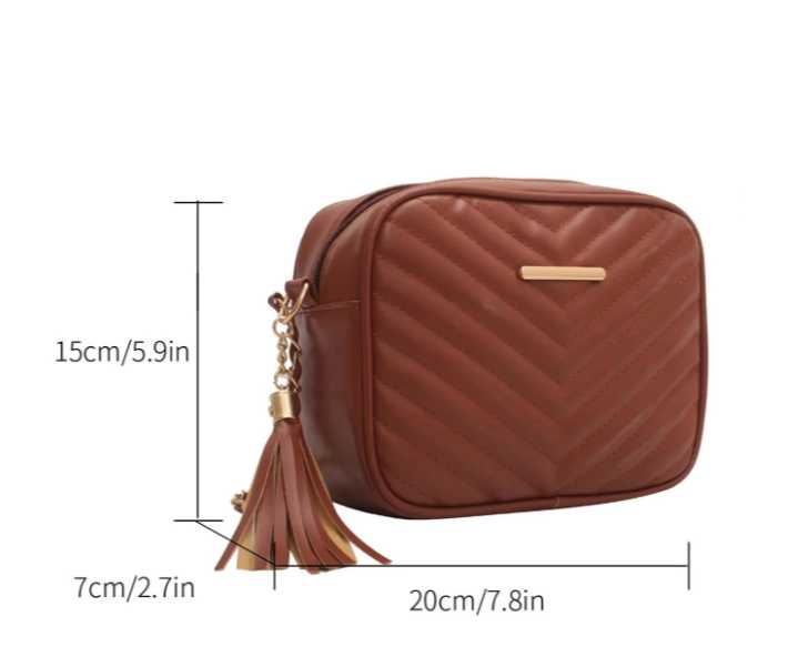 Chevron Detail Tassel Chain Square Bag