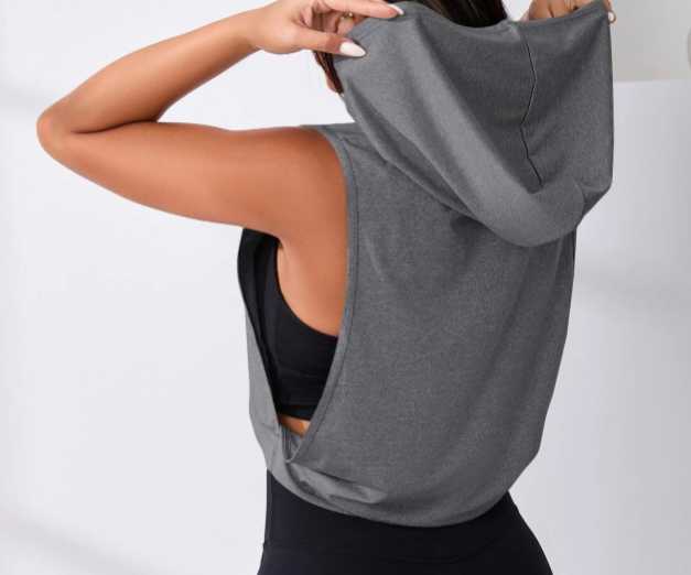 Basic Cut Out Drawstring Sports Hoodie