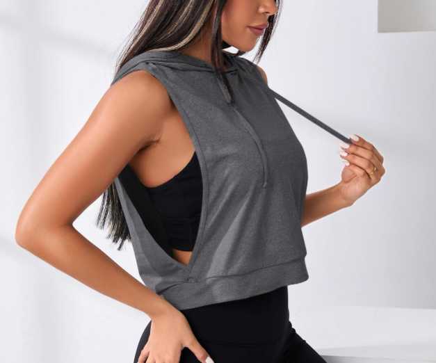 Basic Cut Out Drawstring Sports Hoodie