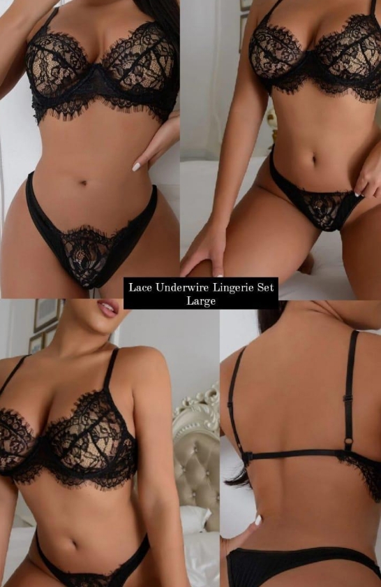 Floral Lace Underwire Lingerie Set - Large Black