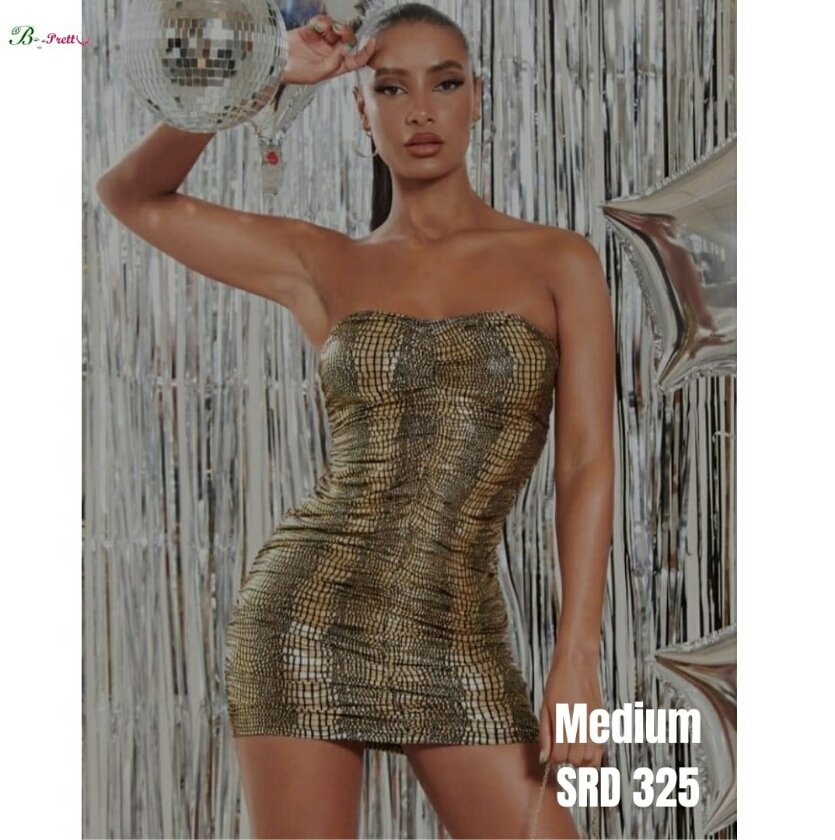 Crocodile Print Ruched Dress GOLD