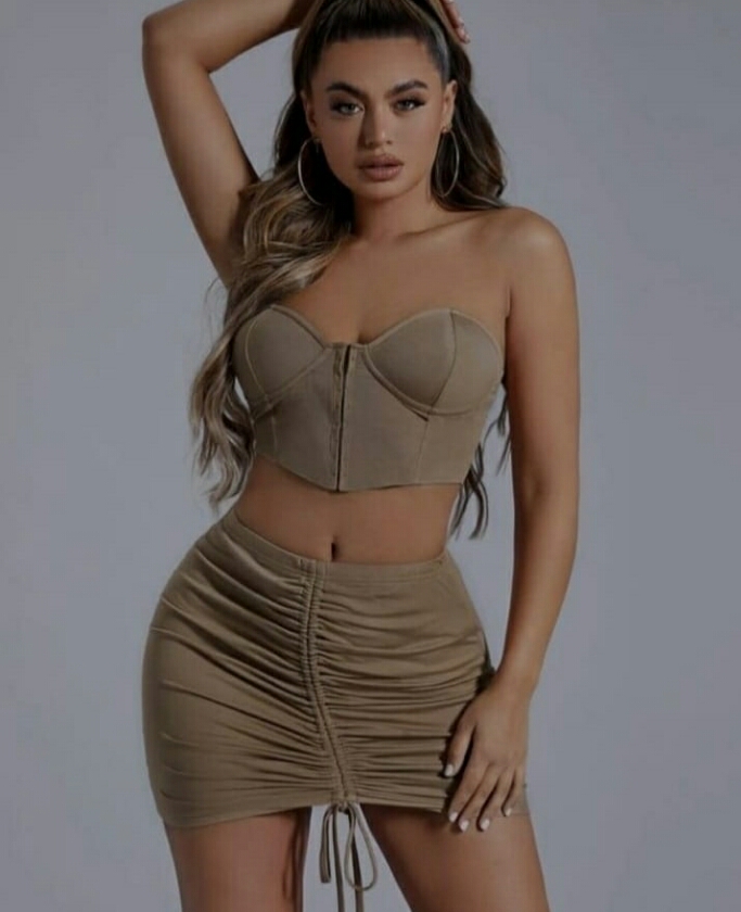 SXY Crop Bustier Top Ruched Wrap Skirt set