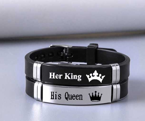 Couple Bracelets, Stainless Steel And Silicone Strap Wristbands