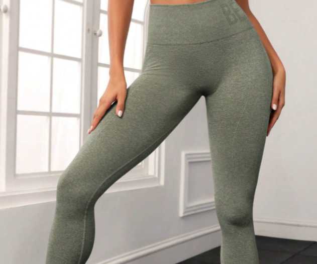 Basic Wide Waistband Sports Leggings- ARMY GREEN