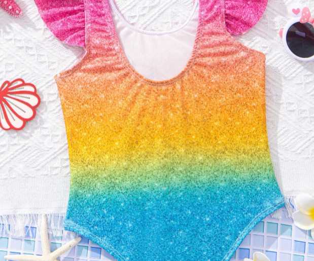 6Y Knitted Unicorn Pattern Ombre One-Piece Swimsuit