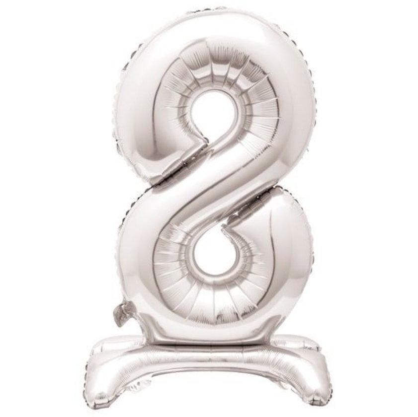 30" 8 Number Silver Giant Standing Foil Balloon