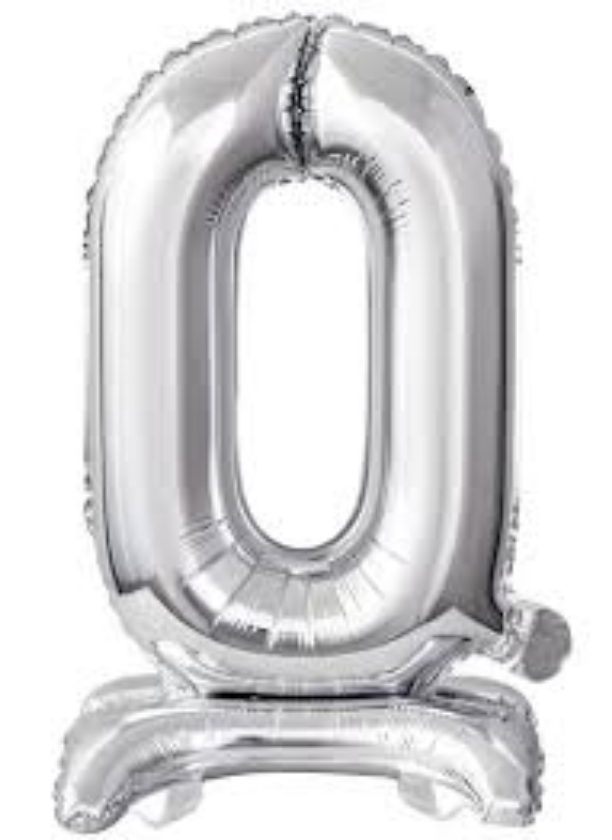 30" 0 Number Silver Giant Standing Foil Balloon