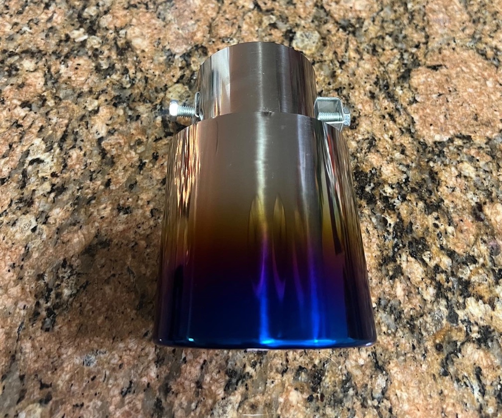 Blue burnt chrome exhaust tip