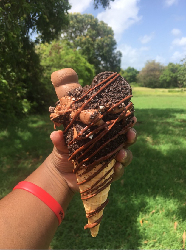 Midnight Chocolate Cookie Stuffed Cheesecake Waffle Cone