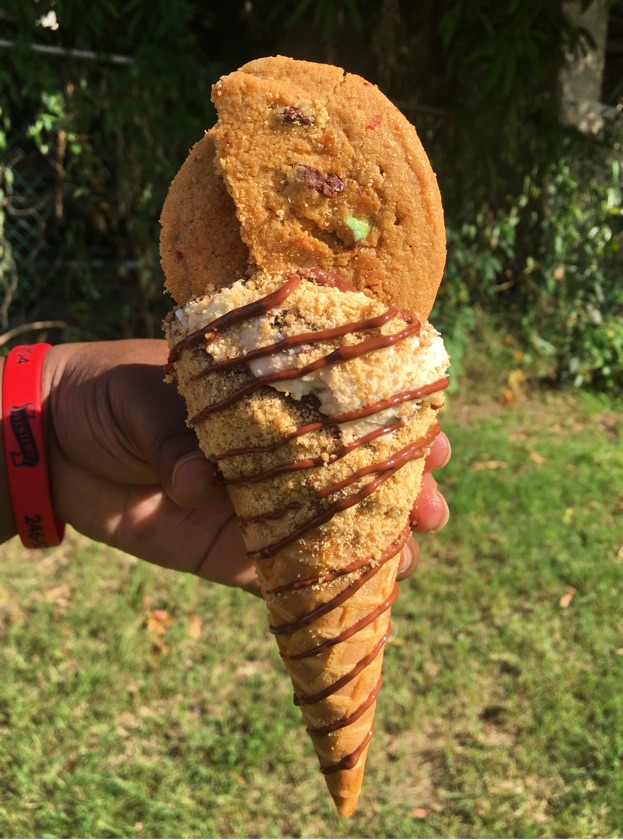 Chocolate Chip Cookie Stuffed Cheesecake Waffle Cone