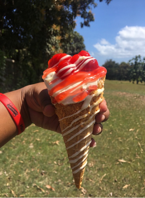 CHERRY STUFFED CHEESECAKE WAFFLE CONE