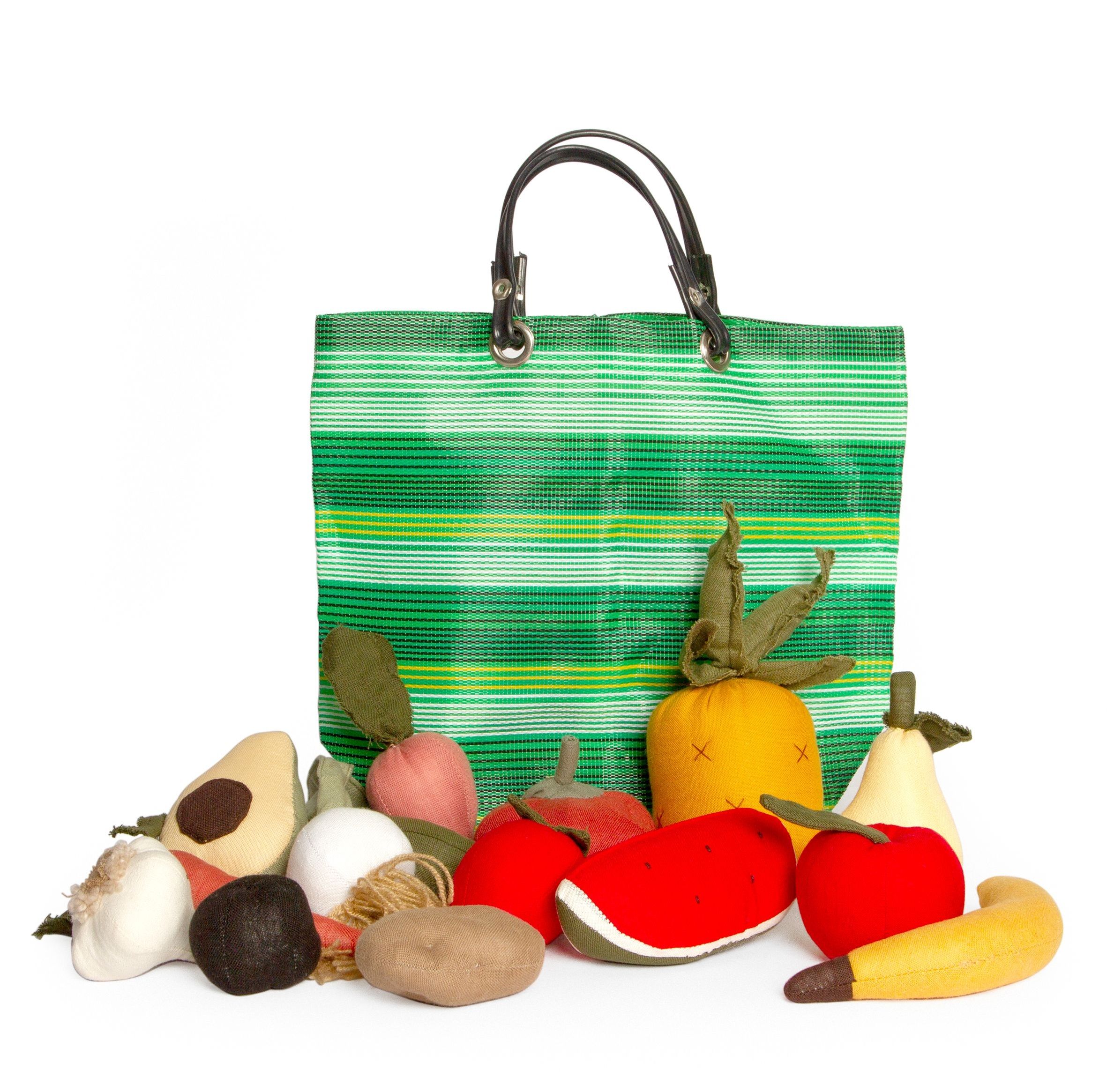  Bolsa y Set de frutas y verduras 12 piezas