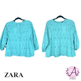 Blusa Zara M verde perforada 