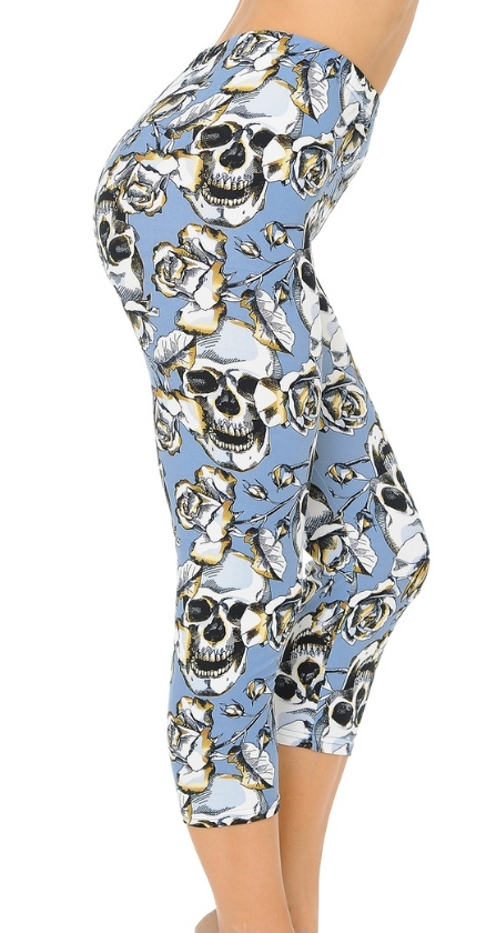 Capri Lean Blue Roses & Skulls