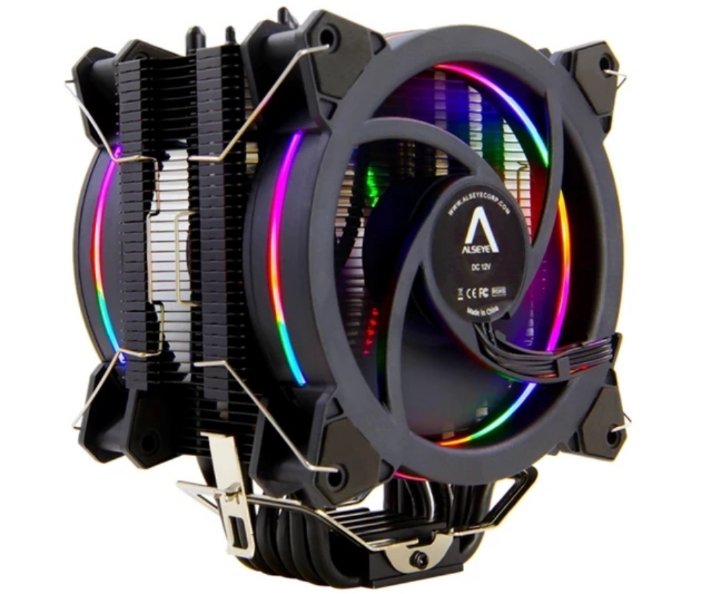 ENFRIADOR ALSEYE H120D 2.0 DE CPU CON RGB Y VENTILADOR 120MM PWM, 4 PIN, 6 TUBOS.