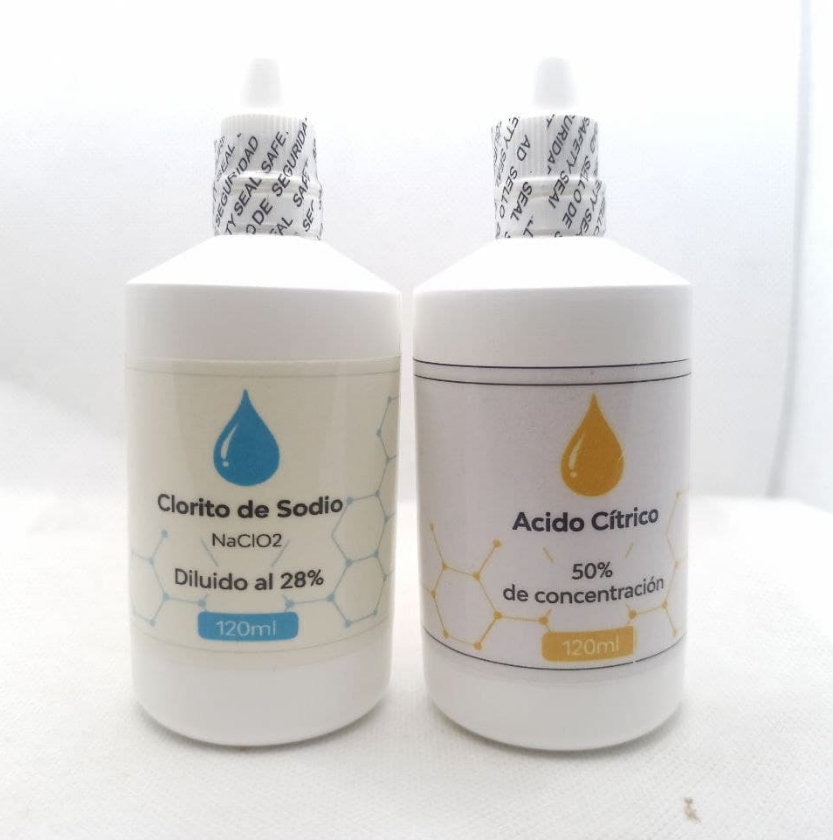 Kit Clorito + Ácido Cítrico 120ml HDPE (MMS) 