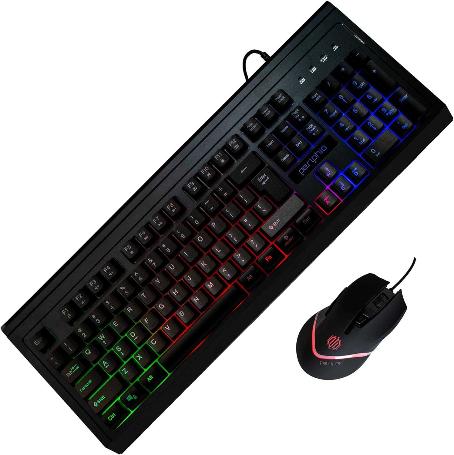 Periphio Wired RGB Backlit Keyboard and Mouse Combo