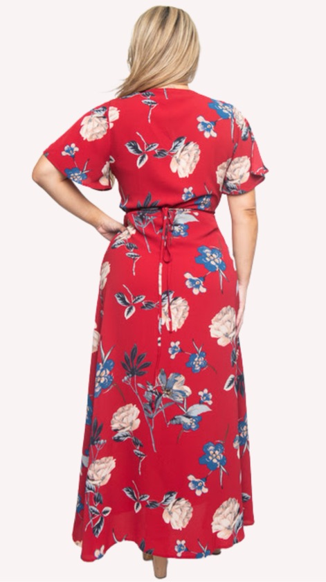 Mid-Size (XL) Burgundy Floral Maxi Wrap Dress - ZB9061F4 