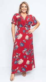 Mid-Size (XL) Burgundy Floral Maxi Wrap Dress - ZB9061F4 