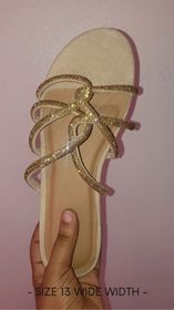 Gold Glitter Strappy Flats (13WW)