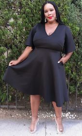 Plus Size (1X) Black Fit And Flare Midi Dress - 2838