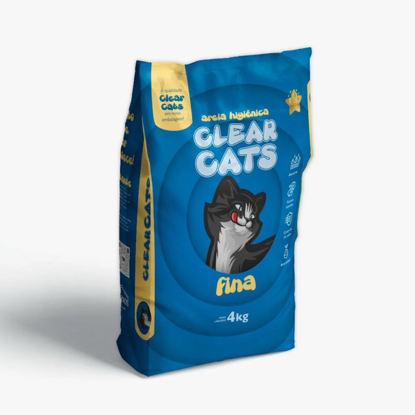 Areia Higiênica Sanitária Fina para Gatos Clear Cats - 4kg  