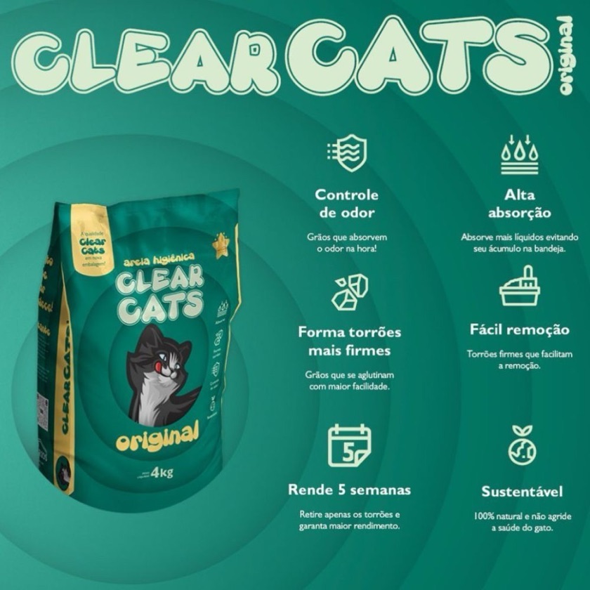 Areia Higiênica Sanitária Grossa para Gatos Clear Cats 4kg