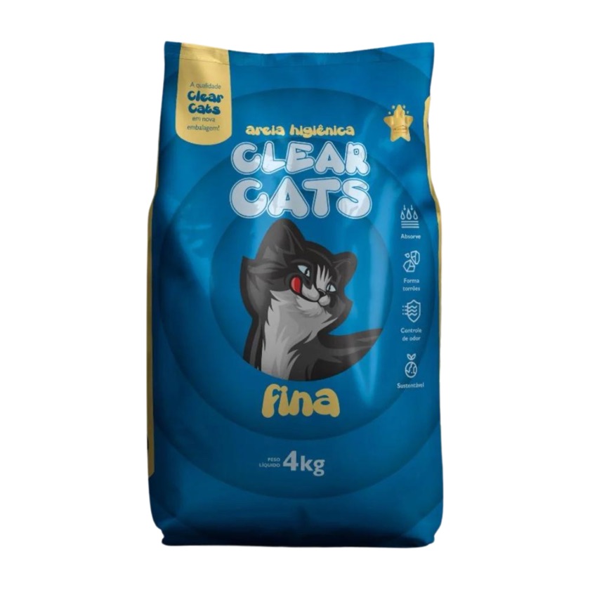 Areia Higiênica Sanitária Fina para Gatos Clear Cats - 4kg  