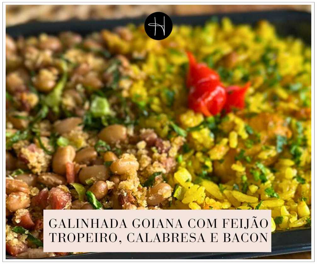 Galinhada goiana com feijão tropeiro, calabresa e bacon