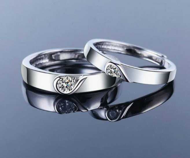 2pcs/set Couple Rhinestone Heart Decor Ring