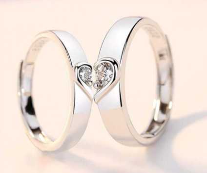 Rhinestone Heart Couple ring- Silver