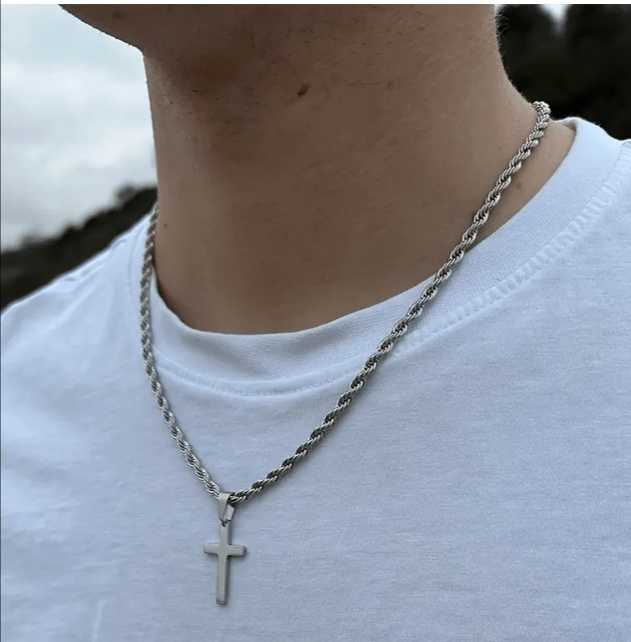 SILVER Men Cross Necklace