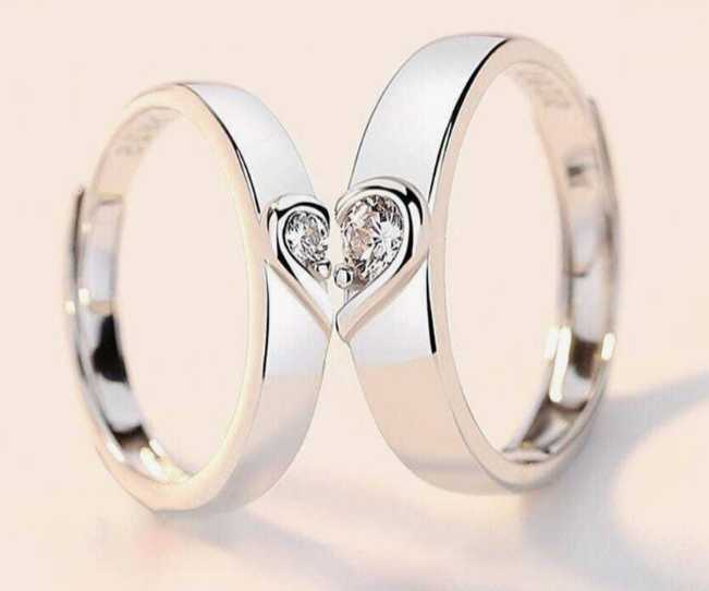 2pcs/set Couple Rhinestone Heart Decor Ring