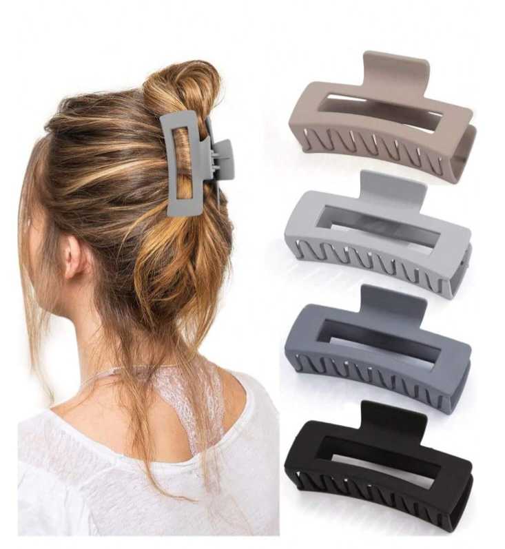 Black And Grey Square Simple 11cm Large Lightweight Plastic Hair Clip