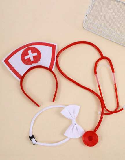 3pcs Nurse Uniform Headband With Stethoscope & Bowknot