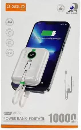 Carregador Portátil 10.000mAh USB USB-C iPhone Leve AGold BTE-15