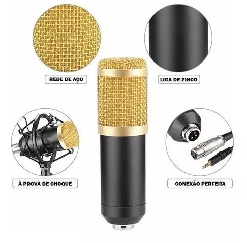 Kit Microfone Condensador Braço Articulado Pop Filter P2 T10