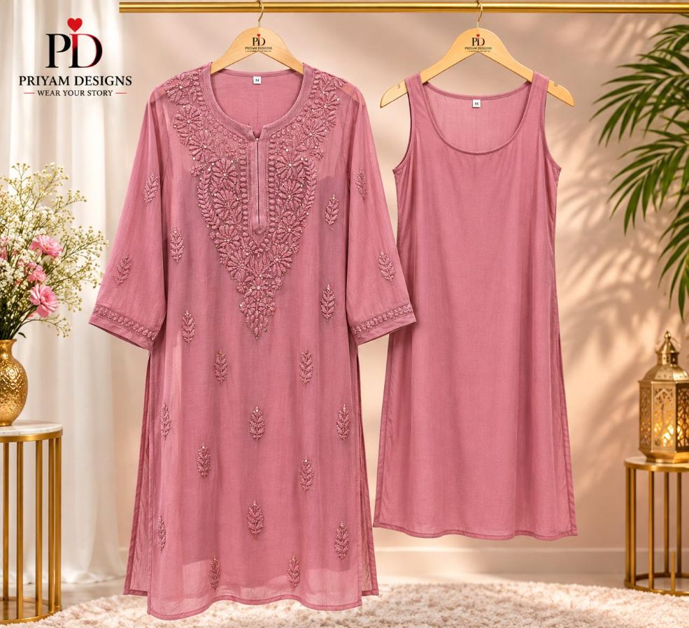 ROSE PINK VISCOSE CHIKANKARI