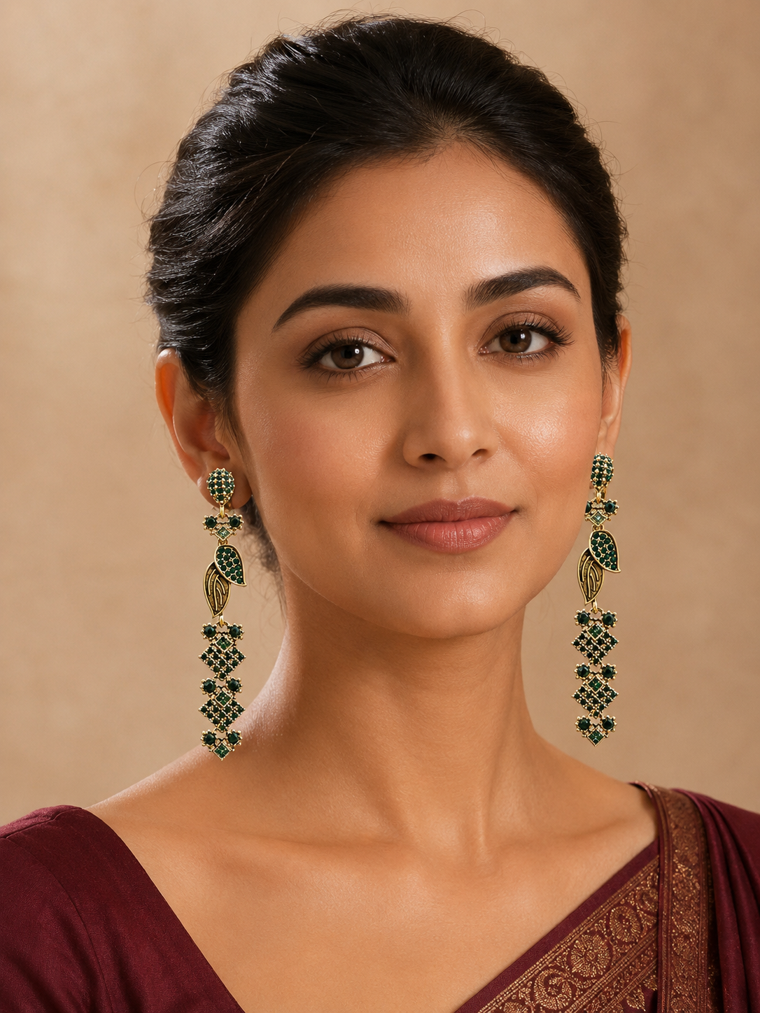 Elegant Green Stone Long Earrings