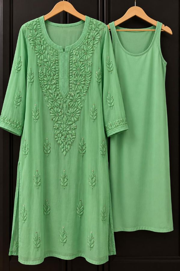 MINT GREEN COLORED VISCOSE CHIKANKARI (PD-0023)
