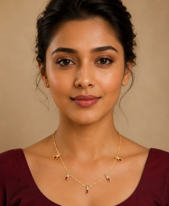 Gold-Tone Red Petal Charm Necklace